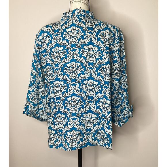 Vintage Tweeds Linen 3/4 Sleeve Tunic Top 1X Shoulder Pads Button Front V Neck - Picture 4 of 15